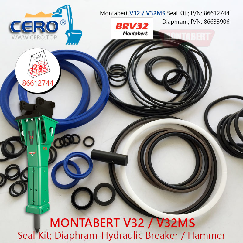 Montabert V32 Seal Kit 86612744 Diaphragm 86633906 Membrane 86722766 Montabert V32MS BRV32