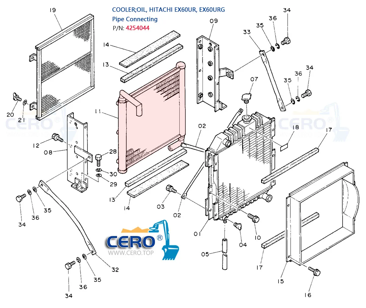 4254044 Oil Cooler HITACHI EX60URG EX60UR Cooler Oil Pipe Connecting