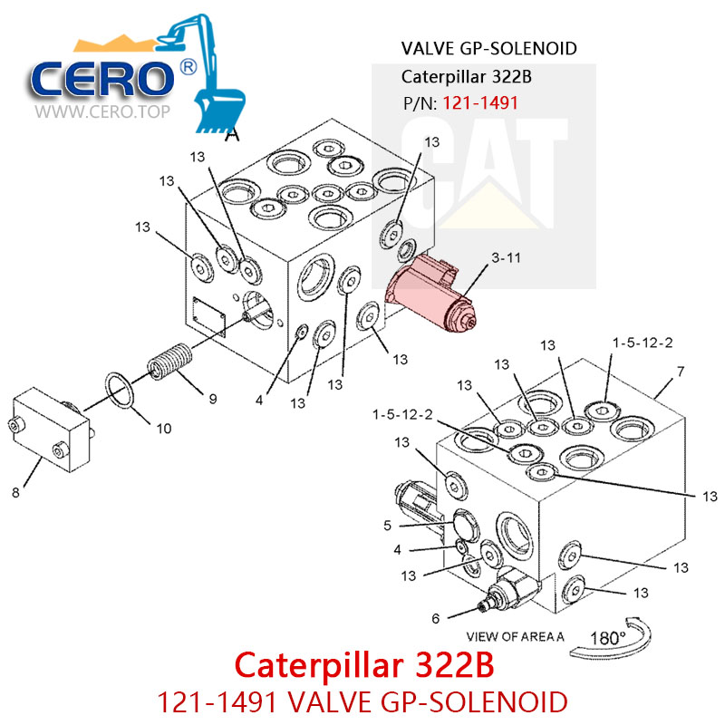 121-1491 VALVE GP-SOLENOID 1211491 Solenoid Valve 121-1565 Caterpillar 322B