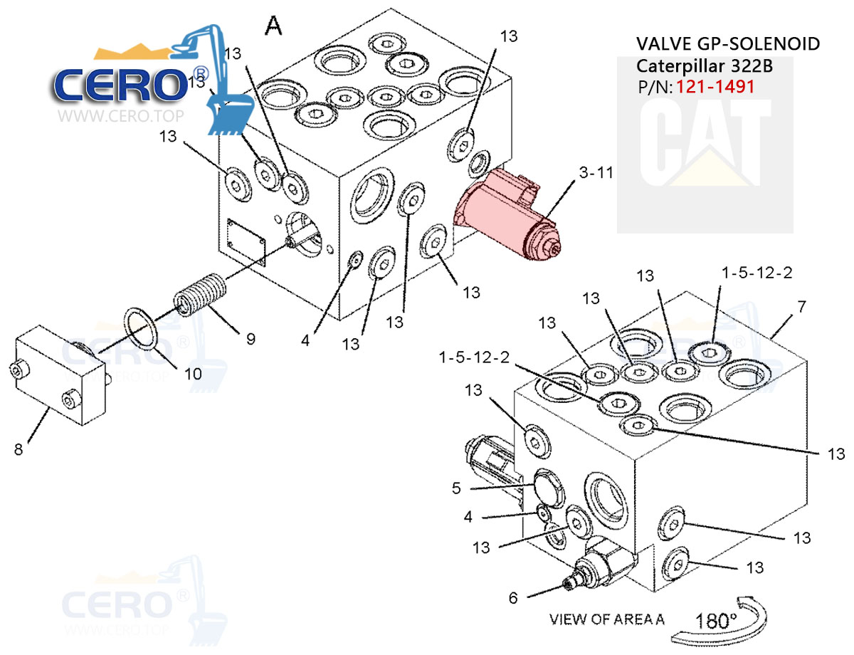 121-1491 VALVE GP-SOLENOID 1211491 Electrovanne 121-1565