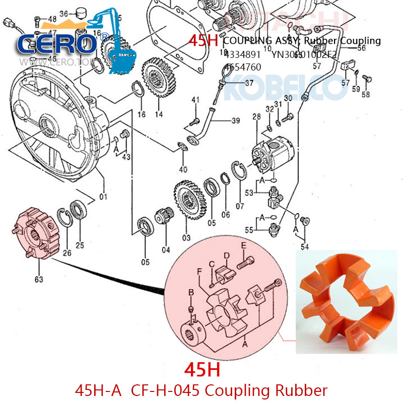 4334891 Coupling Element 45H Coupling 4654760 Hitachi ex200-3 