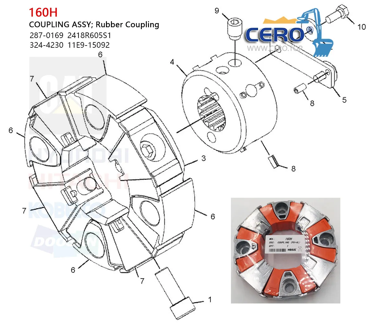 160H Coupling Element Volvo ec290 ec360b ec330b Coupling Assy