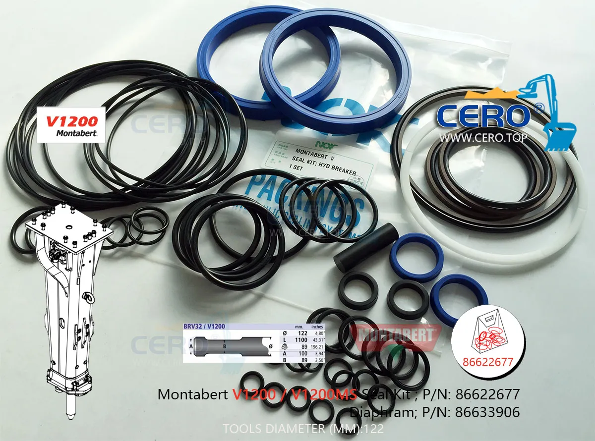 Montabert V1200 V1200MS Seal Kit 86622677 Diaphragm 86633906 Membrane