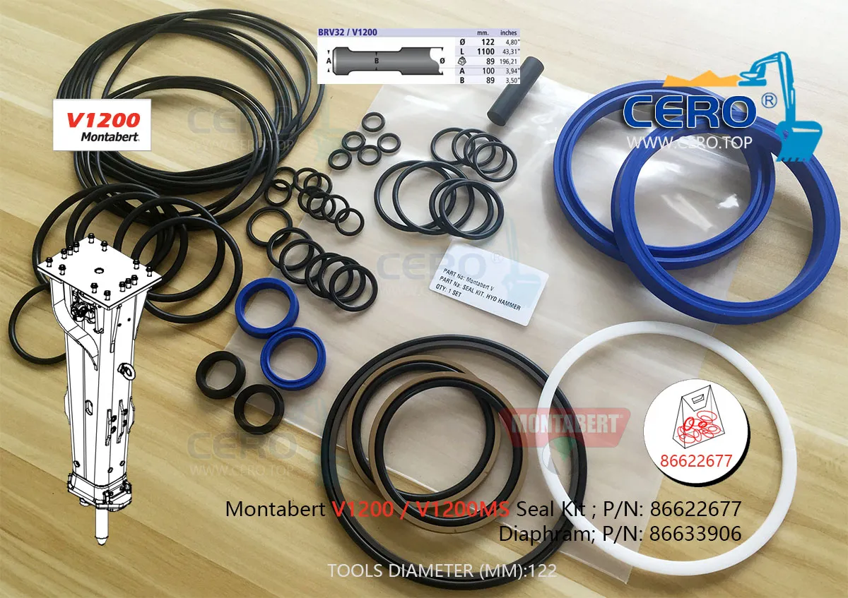 Montabert V1200 V1200MS Seal Kit 86622677 Diaphragm 86633906 Membrane