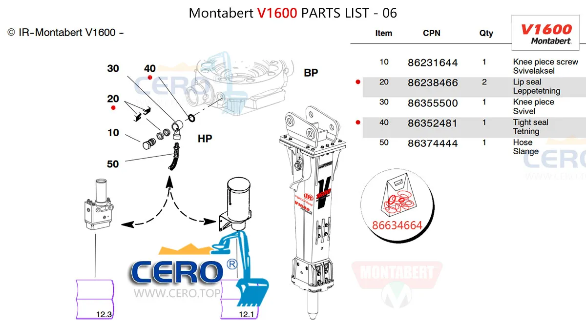 Montabert V1600 Seal Kit 86634664 Diaphragm 86633914 Membrane