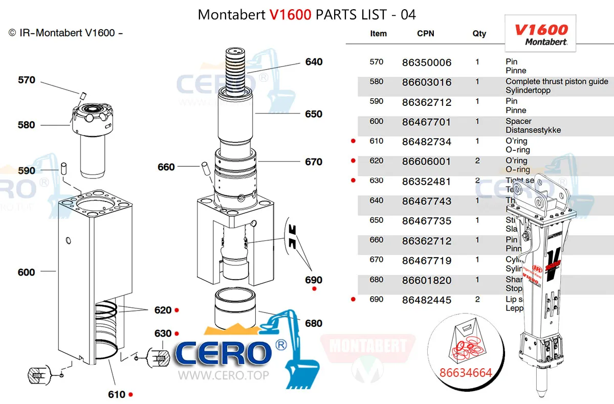 Montabert V1600 Seal Kit 86634664 Diaphragm 86633914 Membrane