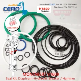 Kit de vedação Montabert V1600 86634664 Diafragma 86633914 Membrana