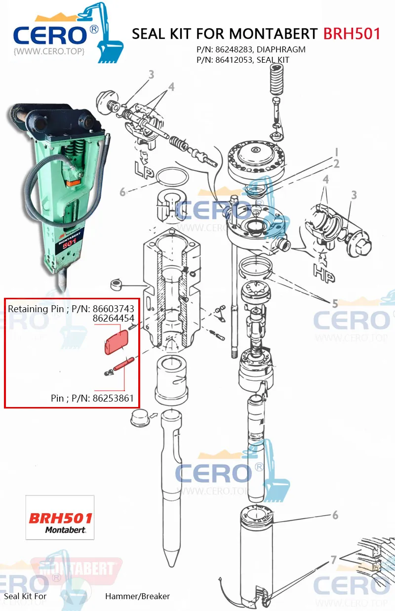 Montabert BRH501 86603743 Retaining Pin 86264454 Pin 86253861
