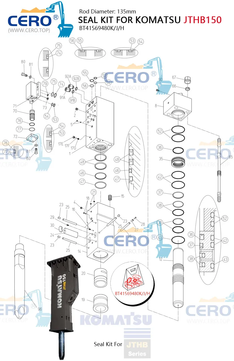 KOMATSU JTHB150 Seal Kit BT41569480K BT41569480J BT41569480H