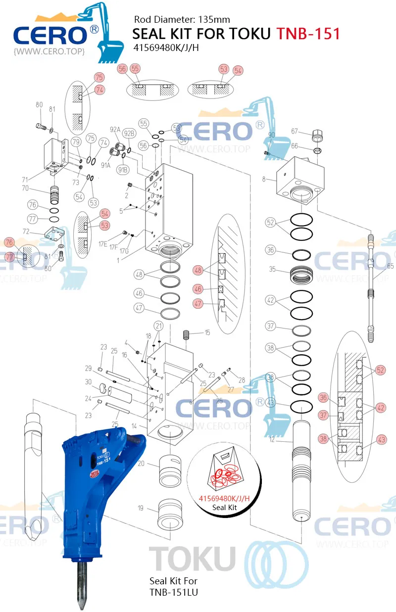 TOKU TNB-151 Master Seal Kit 41569480K 41569480J 41569480H TNB151