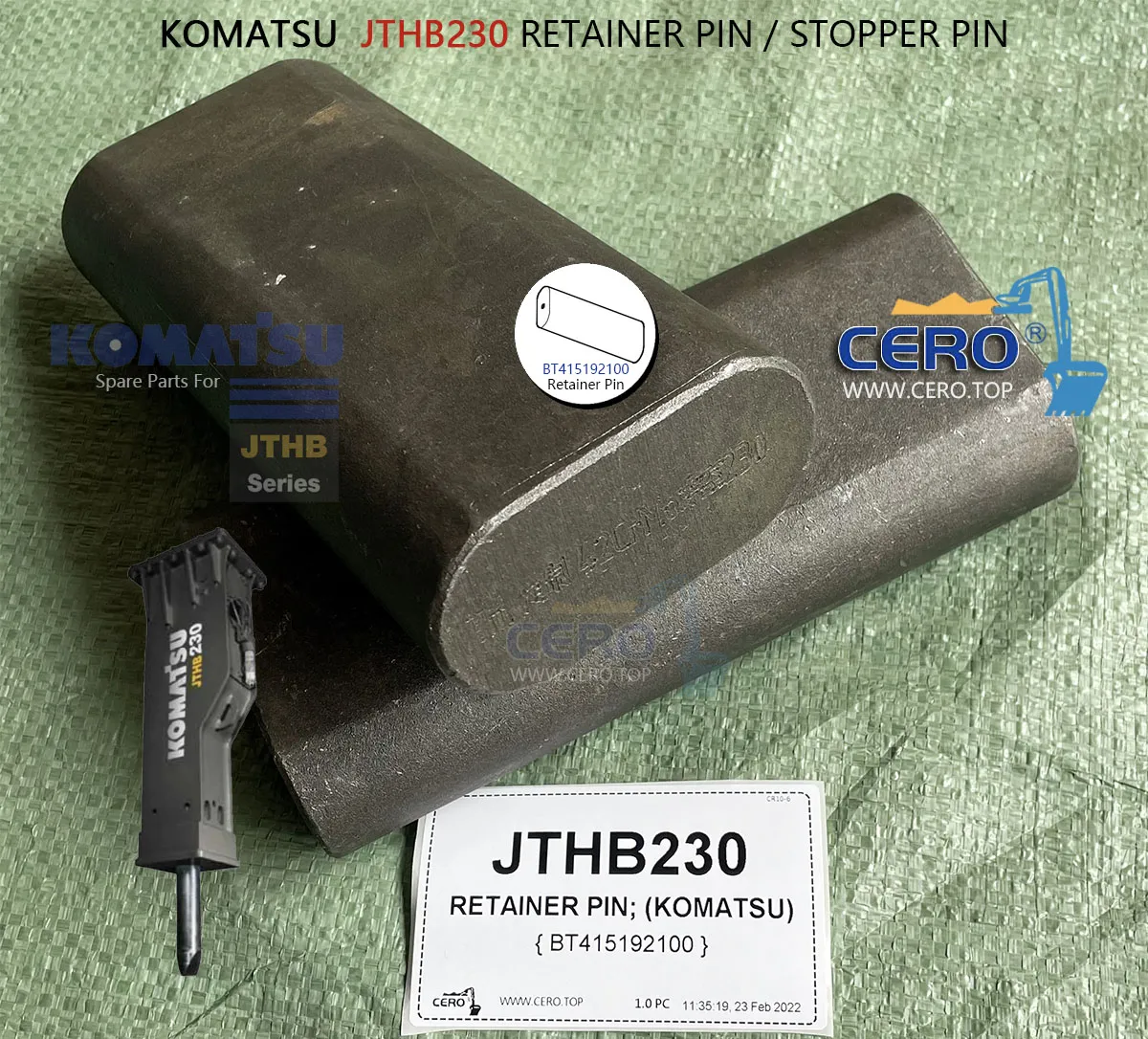 KOMATSU JTHB230 RETAINER PIN BT415192100 STOPPER PIN BT415192250