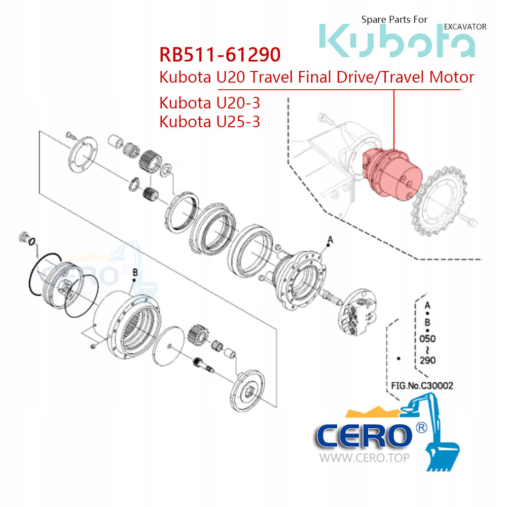 Kubota U20 行走马达牙箱总成RB511-61290 行走马达RB51161290