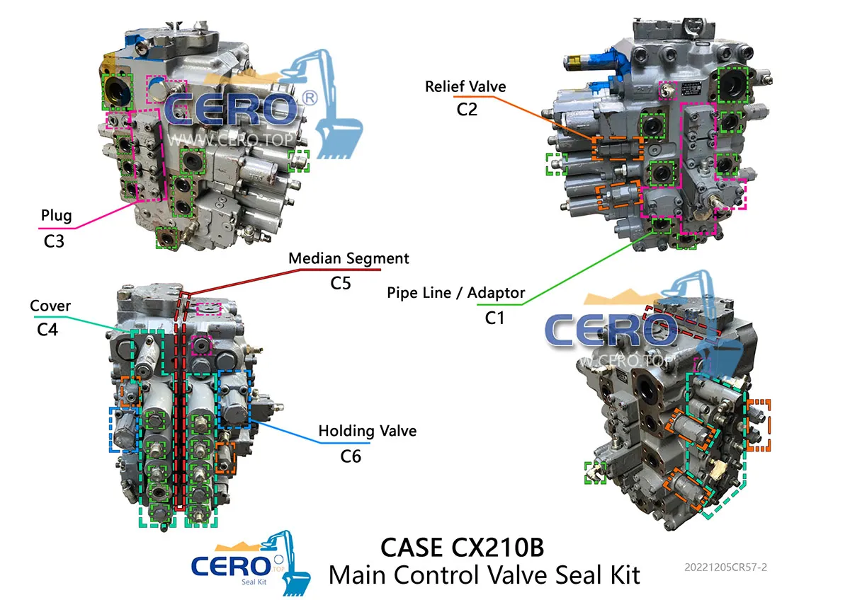 CASE CX210B Control Valve Seal Kit KRJ10310 KRJ10311