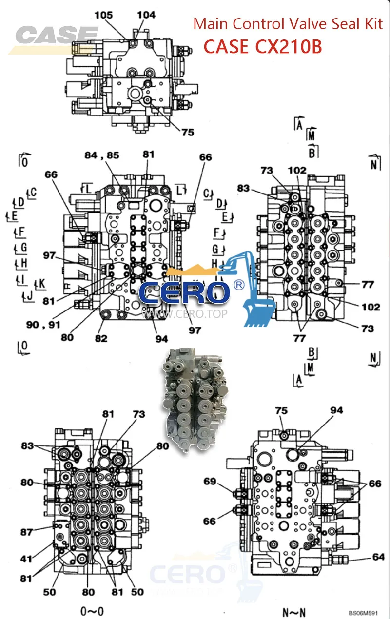 CASE CX210B Control Valve Seal Kit KRJ10310 KRJ10311