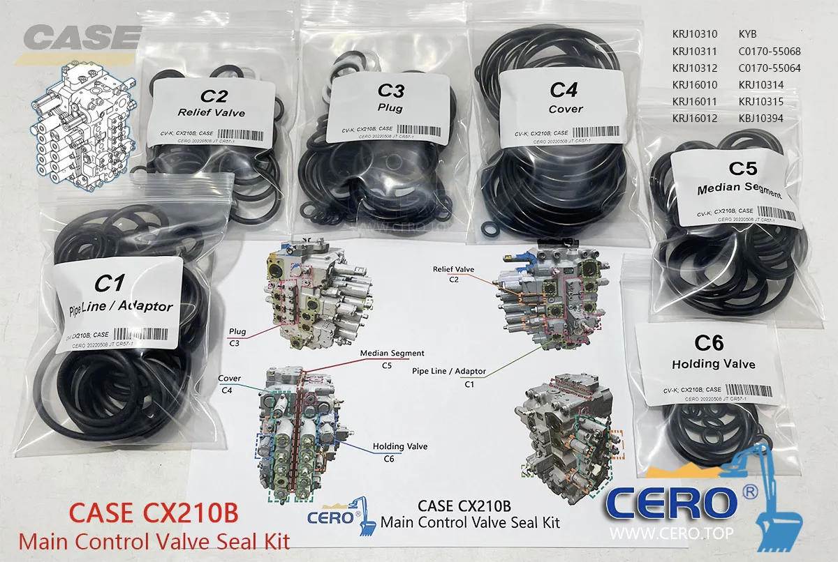 CASE CX210B Control Valve Seal Kit KRJ10310 KRJ10311