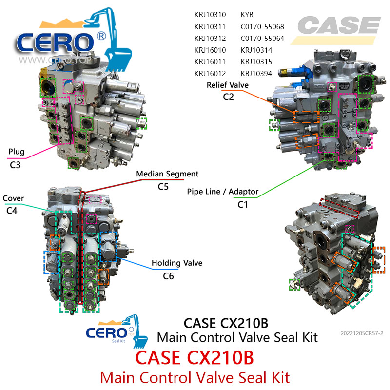 CASE CX210B Control Valve Seal Kit KRJ10310 KRJ10311