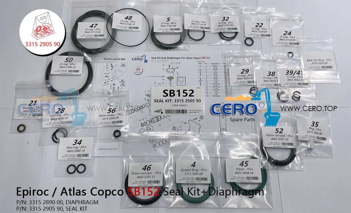 Epiroc Atlas Copco SB152 SB 152 DIAPHRAGM 3315289000 CFW MB119-2 SEAL KIT 3315290590