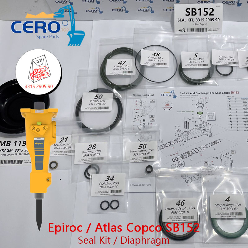 Epiroc Atlas Copco SB152 SB 152 DIAPHRAGM 3315289000 CFW MB119-2 SEAL KIT 3315290590