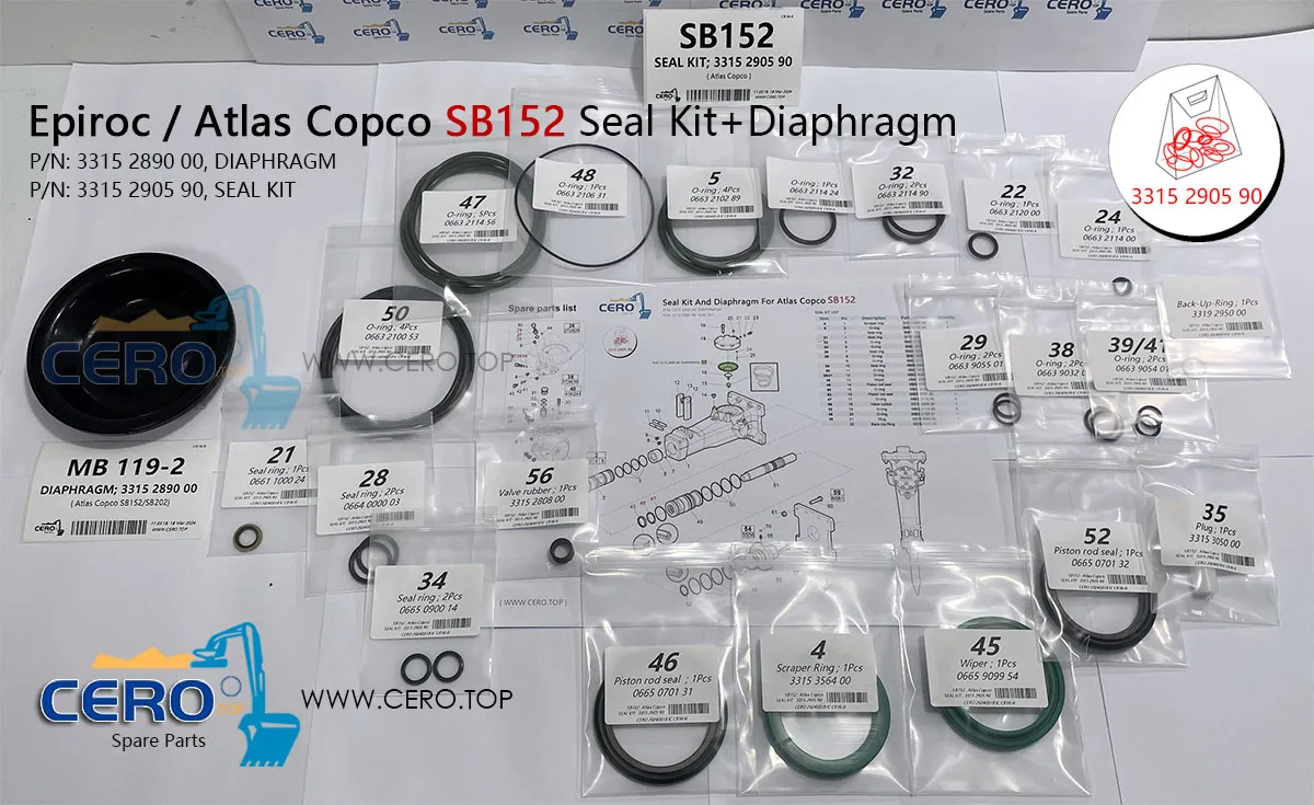 Epiroc Atlas Copco SB152 SB 152 DIAPHRAGM 3315289000 CFW MB119-2 SEAL KIT 3315290590