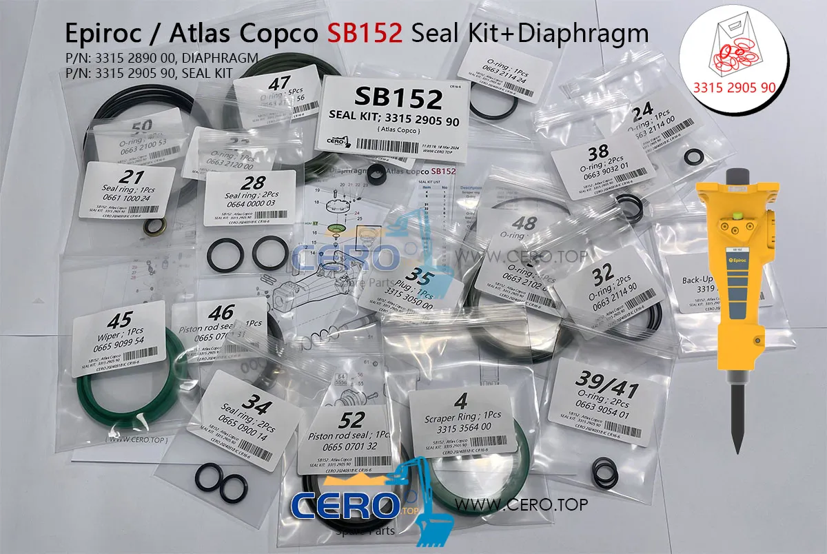 Epiroc Atlas Copco SB152 SB 152 DIAPHRAGM 3315289000 CFW MB119-2 SEAL KIT 3315290590