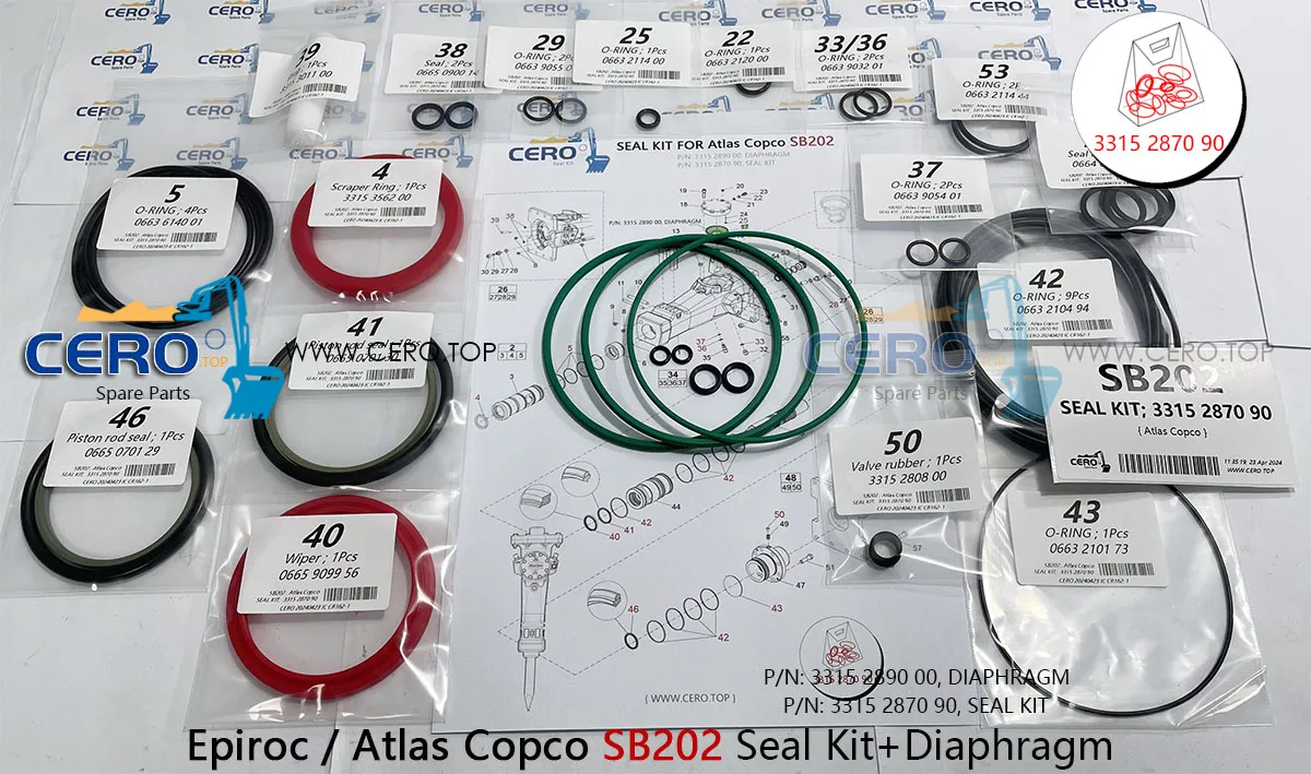 Epiroc Atlas Copco SB202 SB 202 DIAPHRAGM 3315289000 CFW MB119-2 SEAL KIT 3315287090