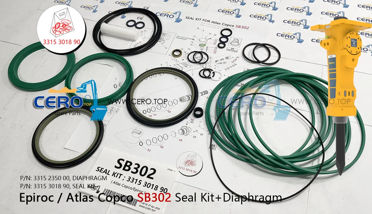 Epiroc Atlas Copco SB302 SB 302 SEAL KIT 3315 3018 90 DIAPHRAGM 3315 2350 00 MEMBRANE