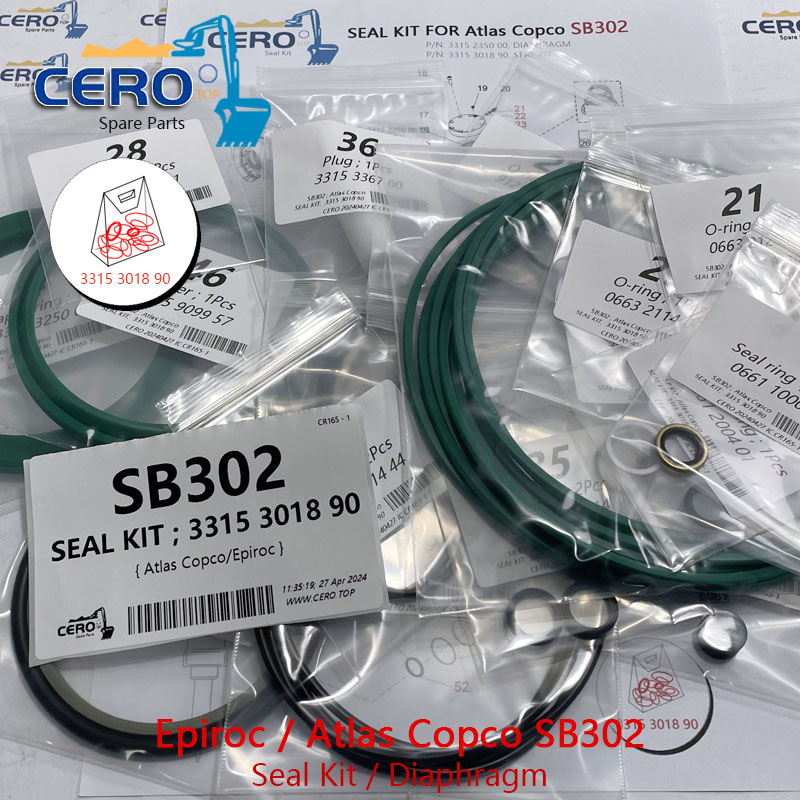 Epiroc Atlas Copco SB302 SB 302 SEAL KIT 3315 3018 90 DIAPHRAGM 3315 2350 00 MEMBRANE