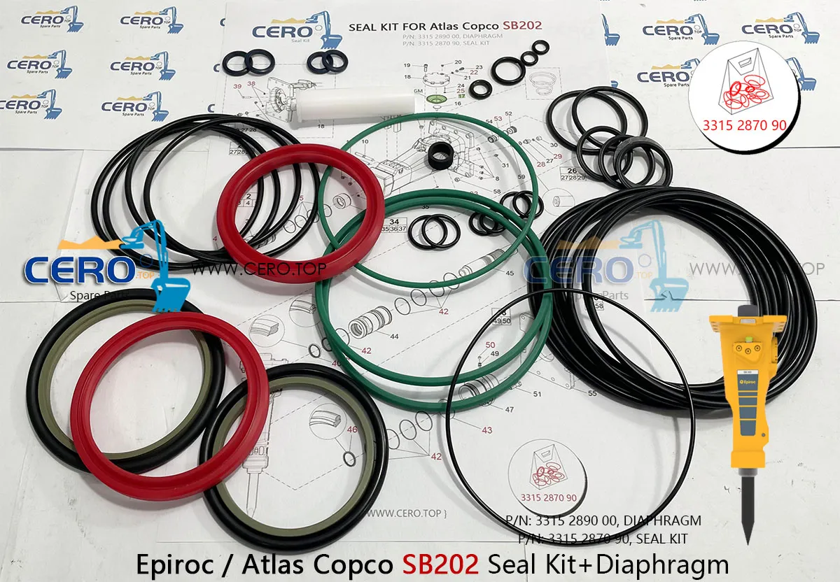 Epiroc Atlas Copco SB202 SB 202 DIAPHRAGM 3315289000 CFW MB119-2 SEAL KIT 3315287090