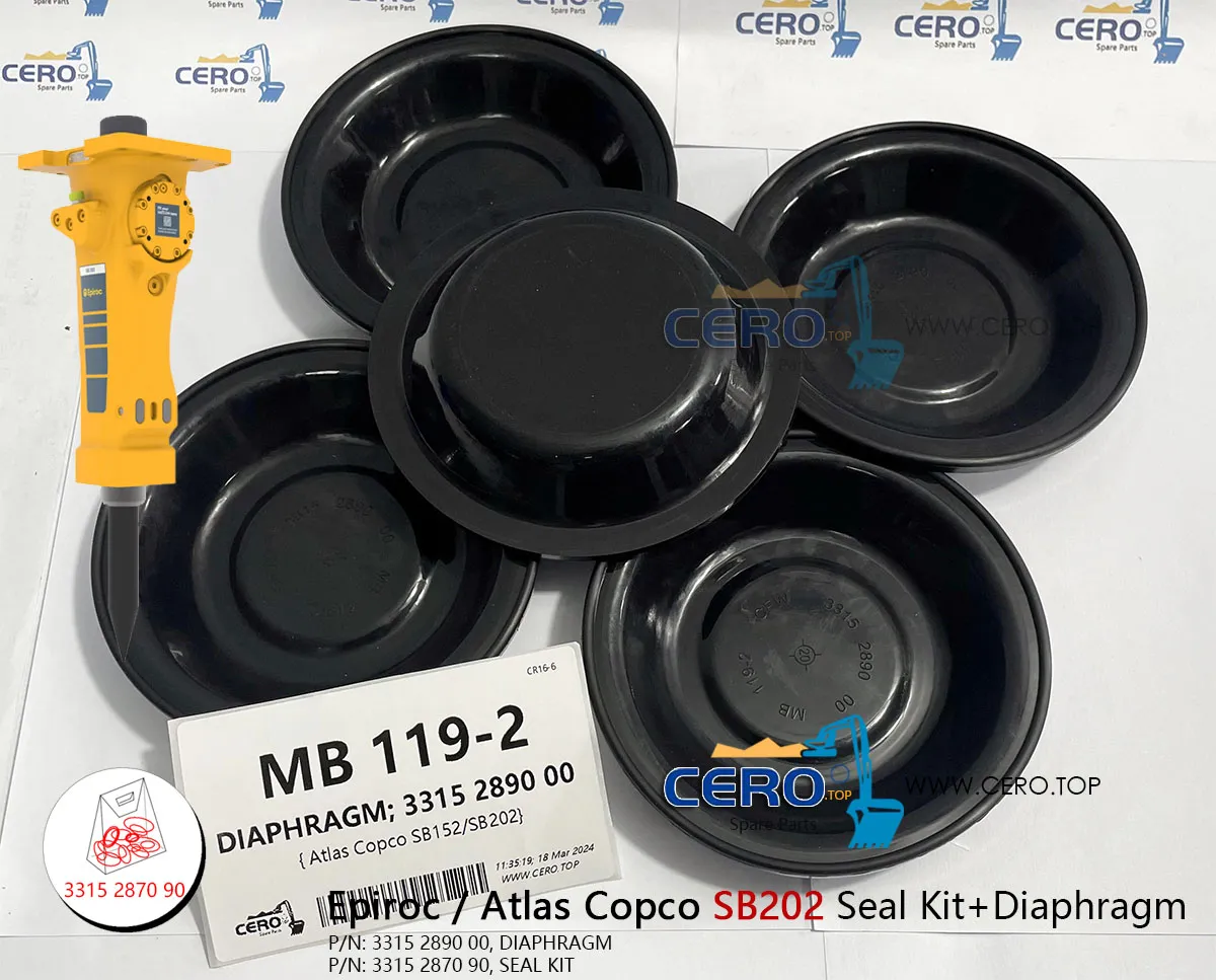 Epiroc Atlas Copco SB202 SB 202 DIAPHRAGM 3315289000 CFW MB119-2 SEAL KIT 3315287090