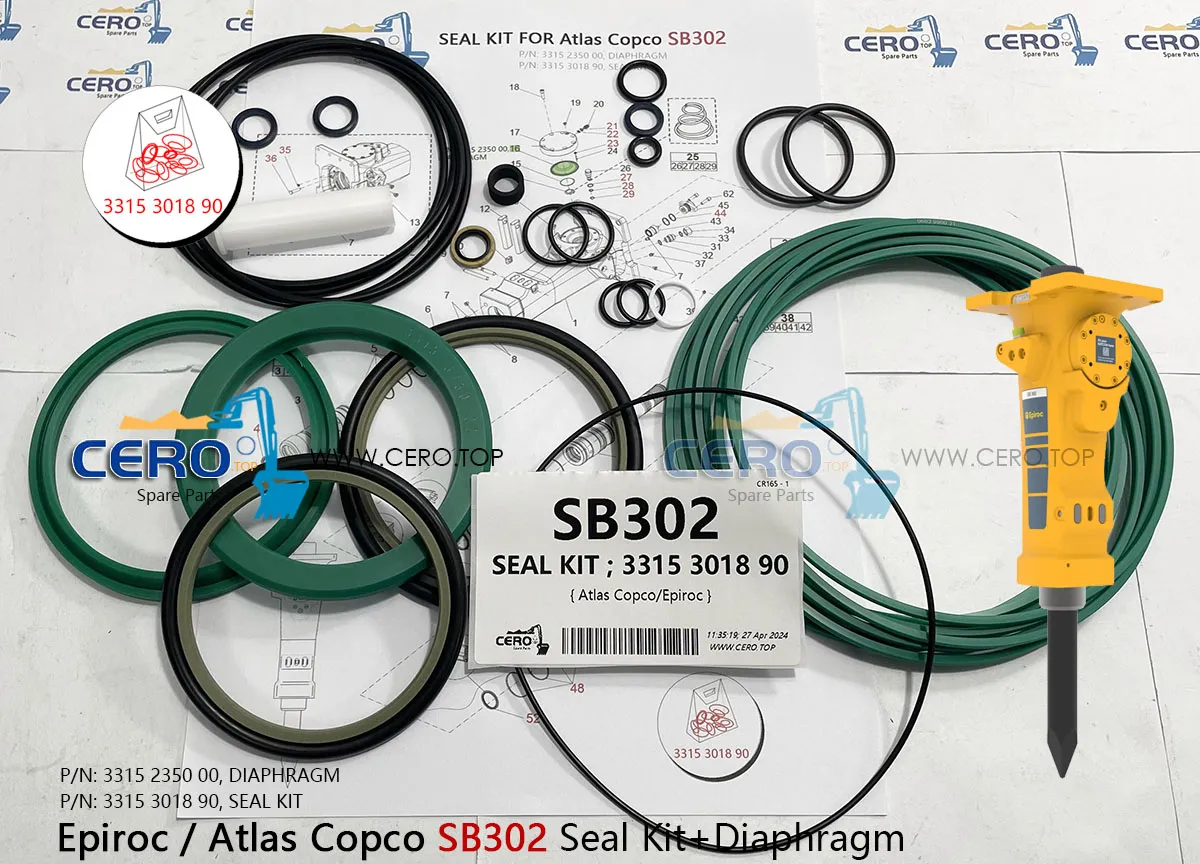 Epiroc Atlas Copco SB302 SB 302 SEAL KIT 3315 3018 90 DIAPHRAGM 3315 2350 00 MEMBRANE