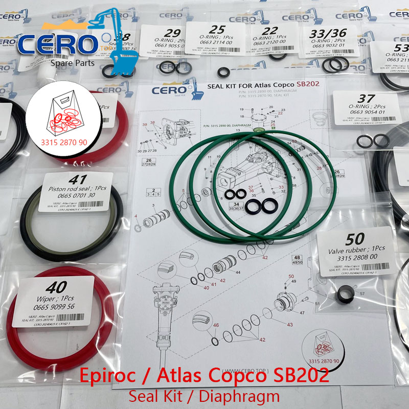 Epiroc Atlas Copco SB202 SEAL KIT 3315 2870 90 DIAPHRAGM 3315 2890 00 CFW MB119-2