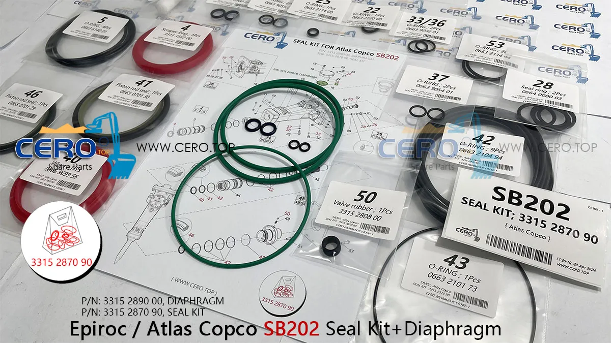 Epiroc Atlas Copco SB202 SEAL KIT 3315 2870 90 DIAPHRAGM 3315 2890 00 CFW MB119-2