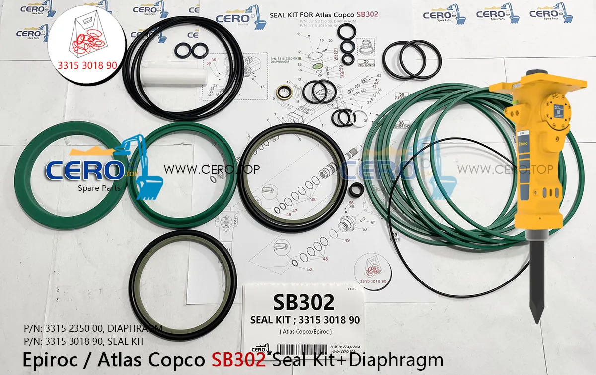 Epiroc Atlas Copco SB302 SB 302 SEAL KIT 3315 3018 90 DIAPHRAGM 3315 2350 00 MEMBRANE