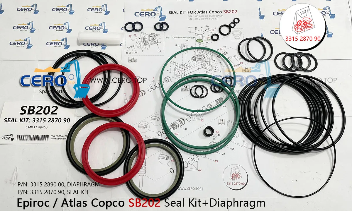 Epiroc Atlas Copco SB202 SB 202 DIAPHRAGM 3315289000 CFW MB119-2 SEAL KIT 3315287090