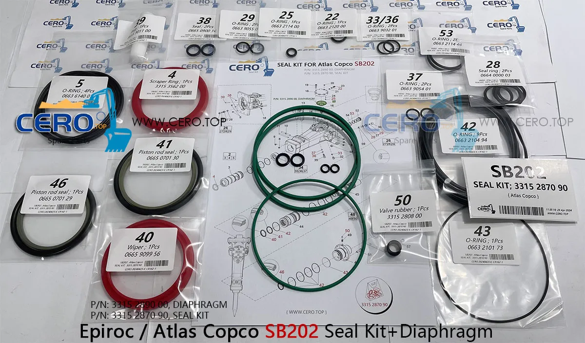 Epiroc Atlas Copco SB202 SB 202 DIAPHRAGM 3315289000 CFW MB119-2 SEAL KIT 3315287090