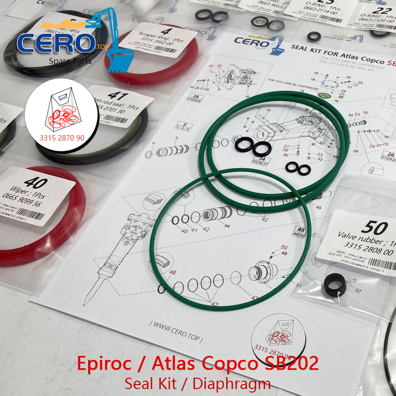 Epiroc Atlas Copco SB202 SB 202 DIAPHRAGM 3315289000 CFW MB119-2 SEAL KIT 3315287090