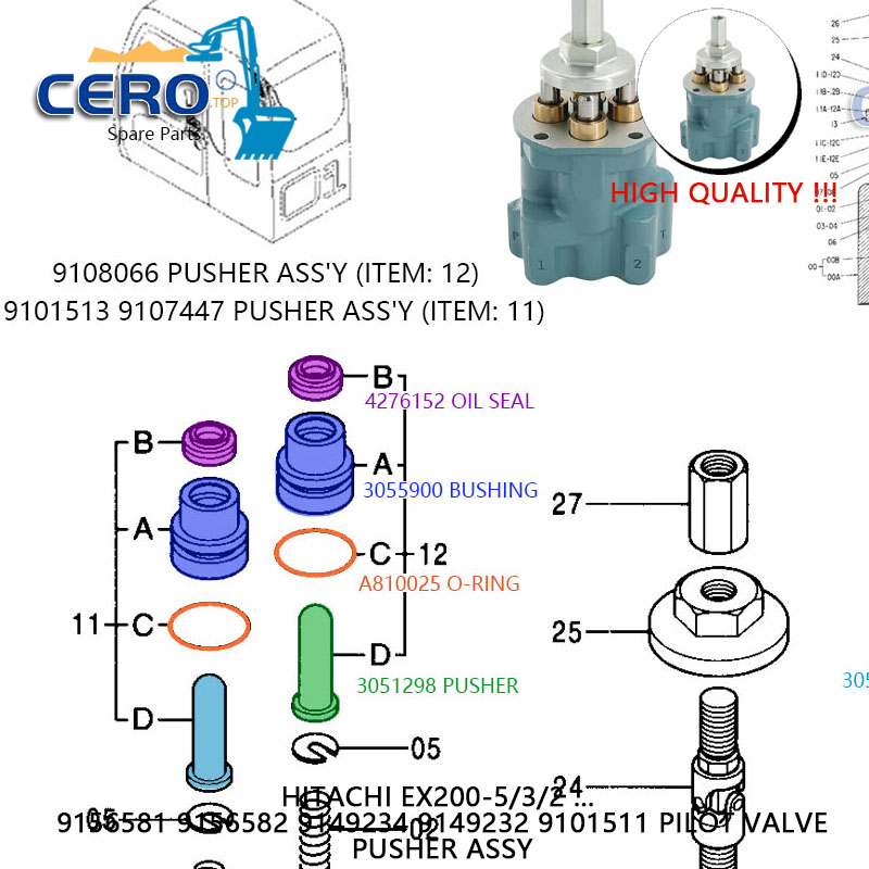 PUSHER 9101513 9107447 9108066 PILOT VALVE HITACHI EX200-5 9156581