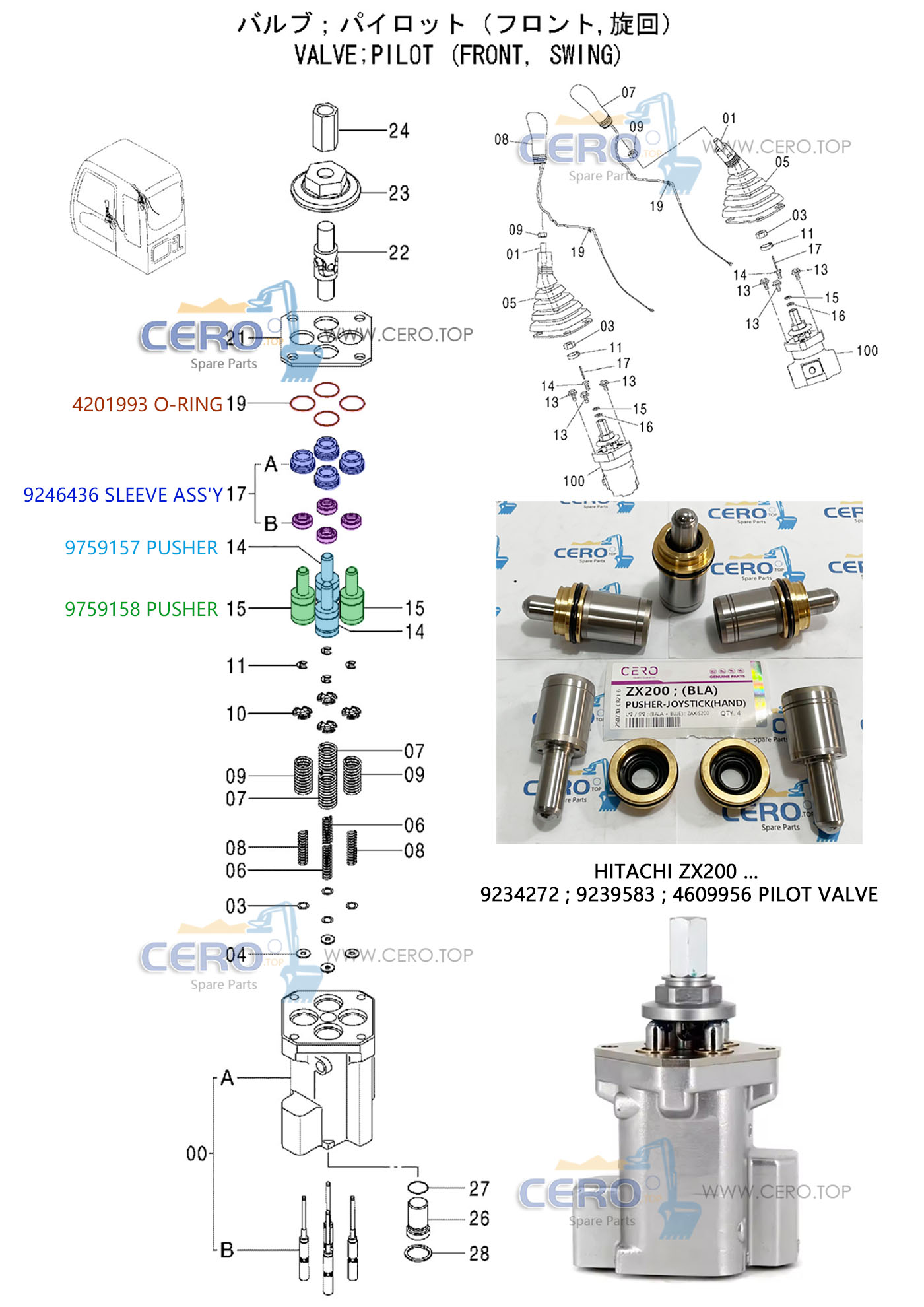 PILOT VALVE HITACHI ZX200 9234272 9239583 4609956 9193403 9195304