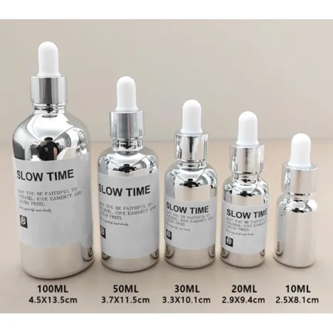 زجاجات قطارة زجاجية فضية مطلية بالكهرباء