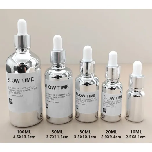 زجاجات قطارة زجاجية فضية مطلية بالكهرباء