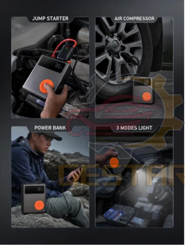 អ្នកចាប់ផ្តើមលោតពហុមុខងារនិងម៉ាស៊ីនបូមខ្យល់ 2 ក្នុង 1 សម្រាប់រថយន្តម៉ូតូកង់ជិះកង់បាល់បោះ