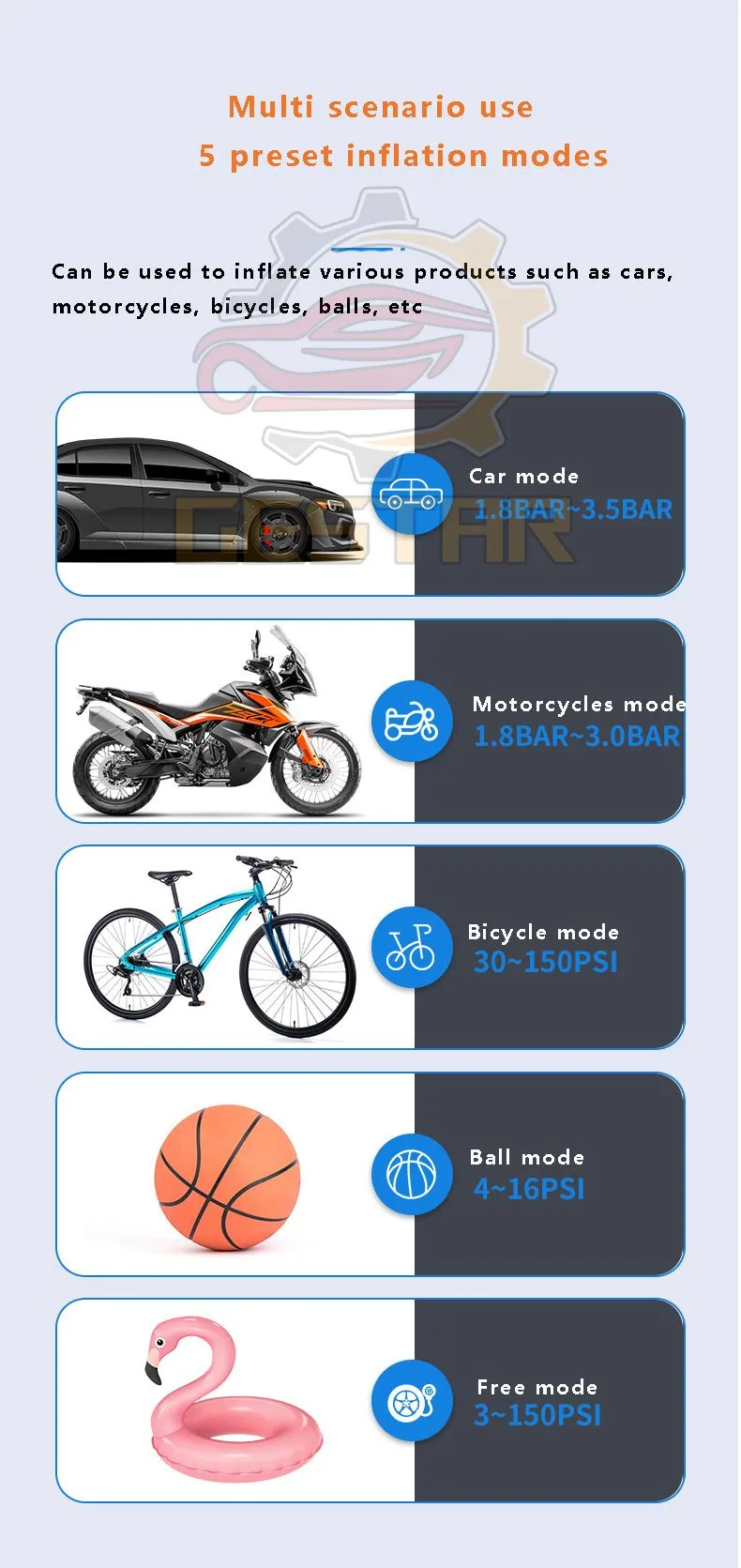 Pompe à infraction d'air multifonction pour le vélo de moto