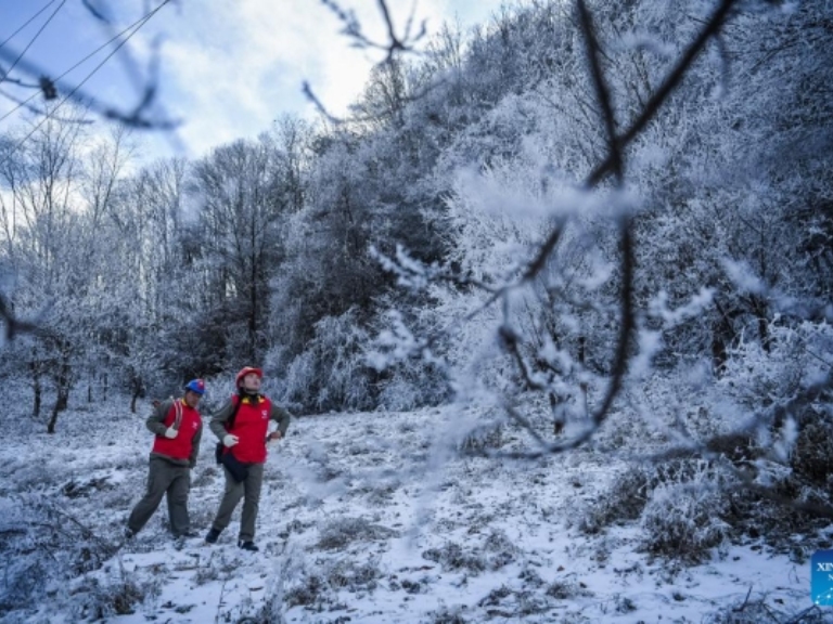 Power transmission lines maintained in Shennongjia to alleviate snow impacts