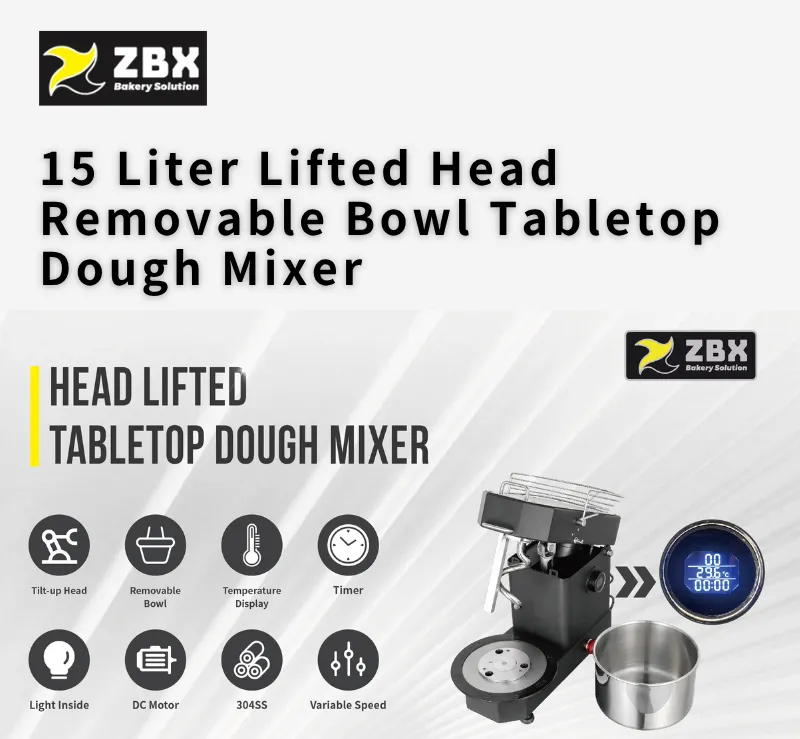 15 Liter Lifted Head Removable Bowl Tabletop Spiral Mixer Dough Mixer