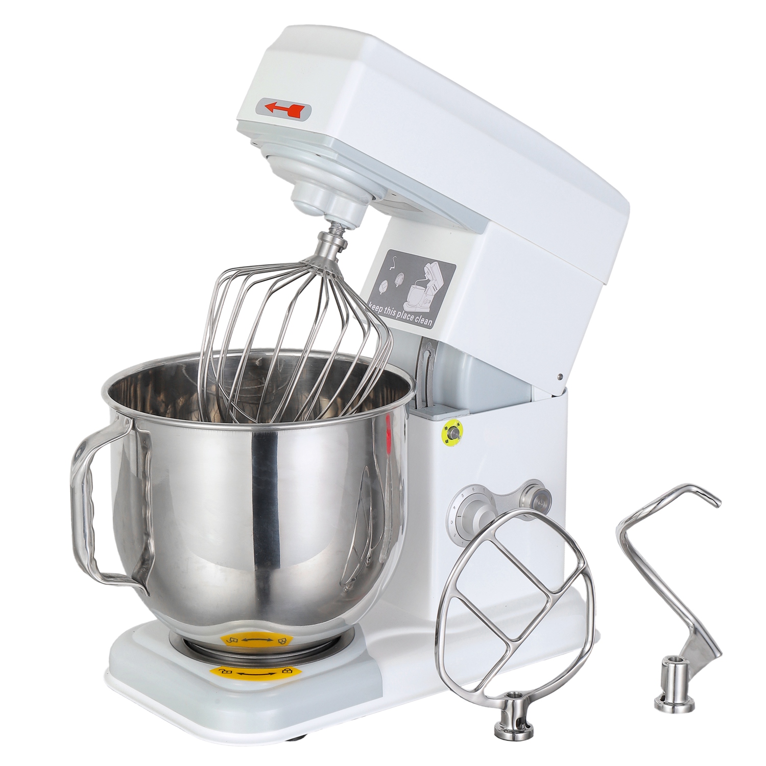 7L Food Mixer Bakery Equipment With Dough Hook Flat Beater Wire Whip