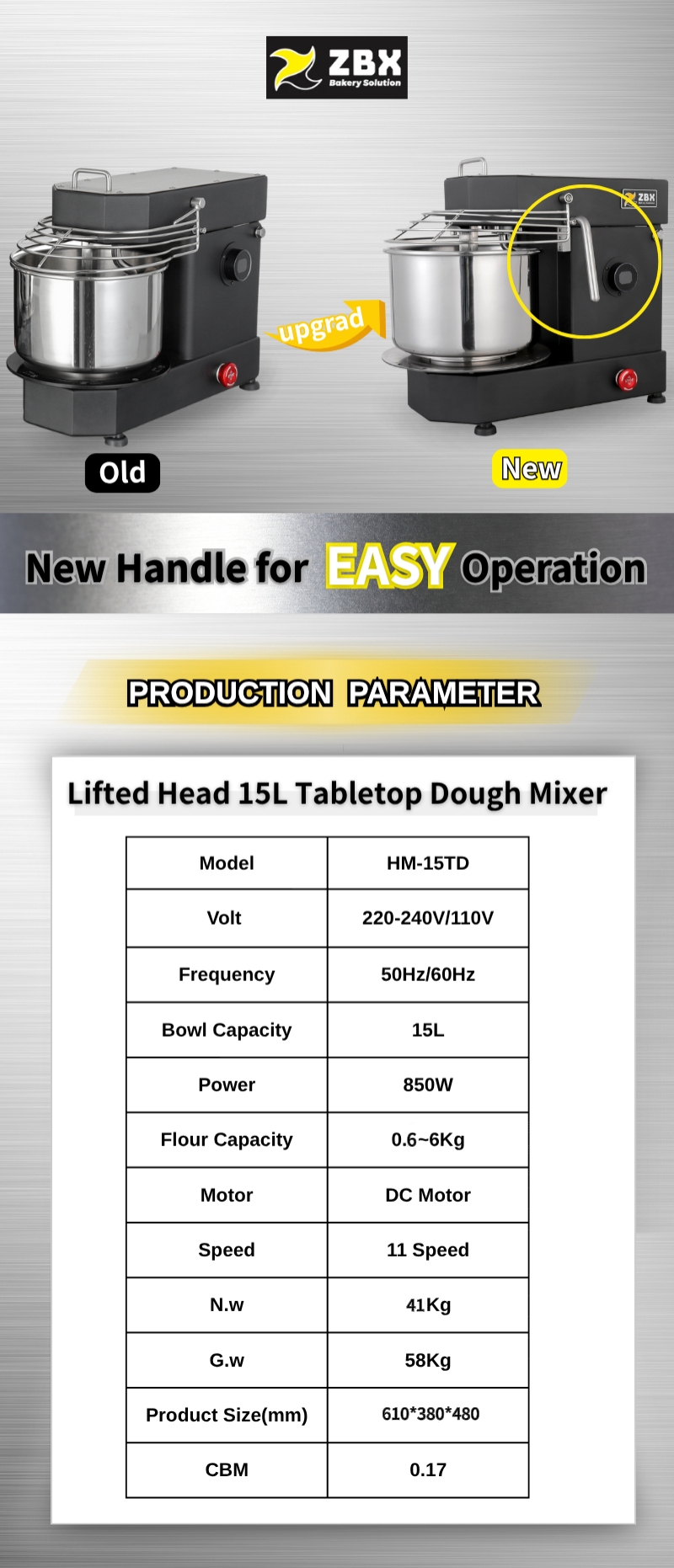 15 Liter Lifted Head Removable Bowl Tabletop Spiral Mixer Dough Mixer