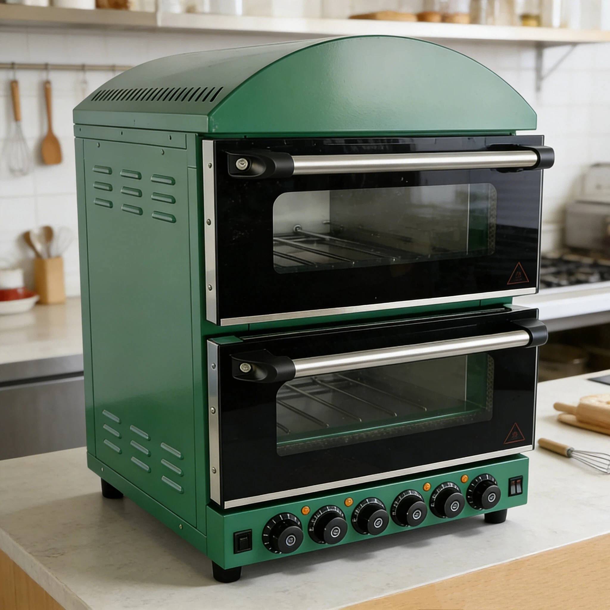 Dual-Deck Green Electric Pizza House Oven