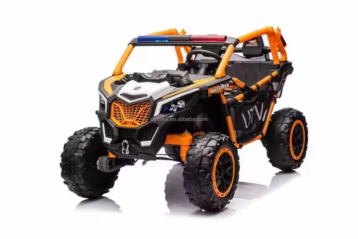 Children ride electric off-road vehicles