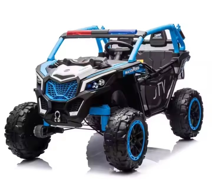 Children ride electric off-road vehicles