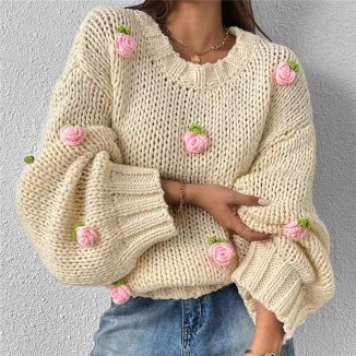 Wholesale Jacquard Knitted Pullover Sweater for Women